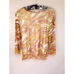 FOJ French Dressing Womens Long Sleeves Top Flowy Flared Swirl Size XL Green